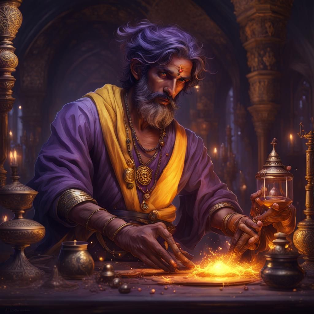 Indian Alchemist in Dark Fantasy Style