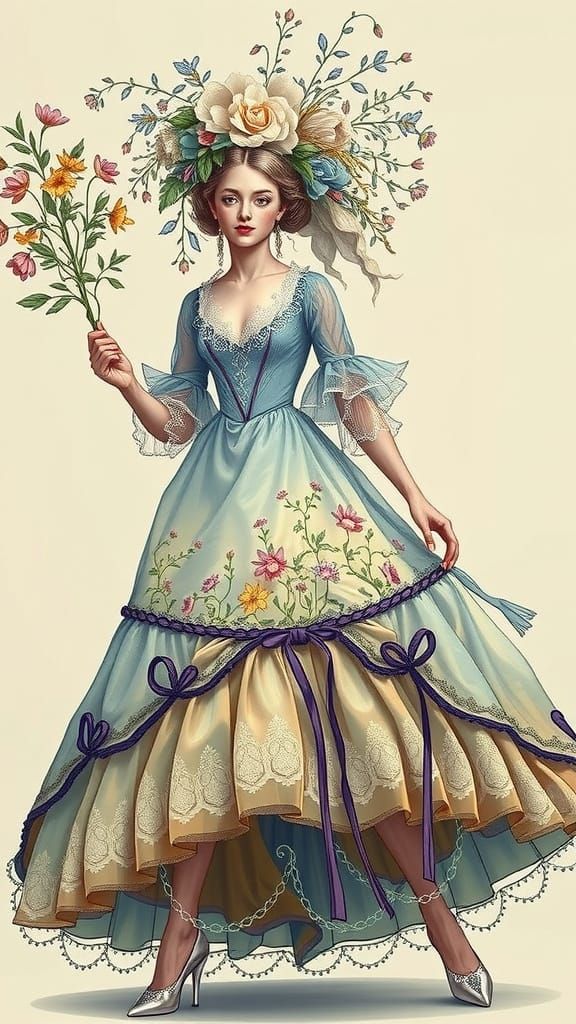 Ethereal Rococo Lady in Electric Blue