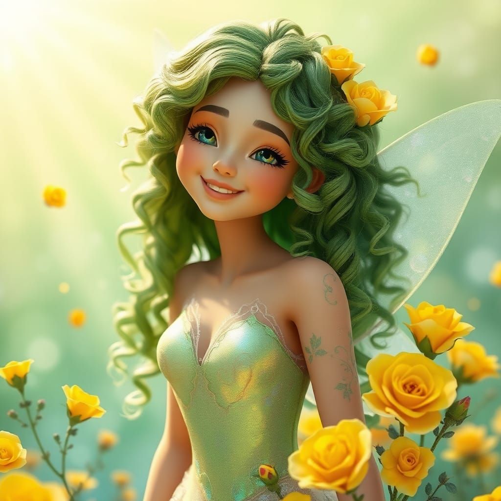 Radiant Spring Fairy with Roses, Digital 3D Art