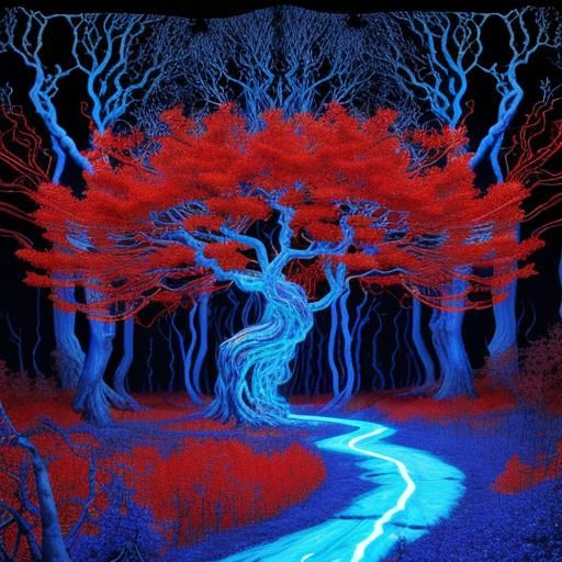 Surreal Liquid Metal Forest in Dystopian Landscape