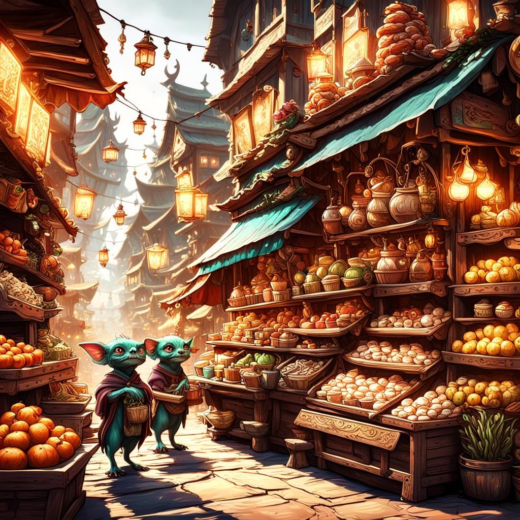 Gremlin Critters Shopping in Fantasy Market