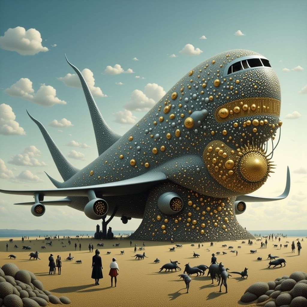 Surrealist Aircraft Monument in Dawn Light