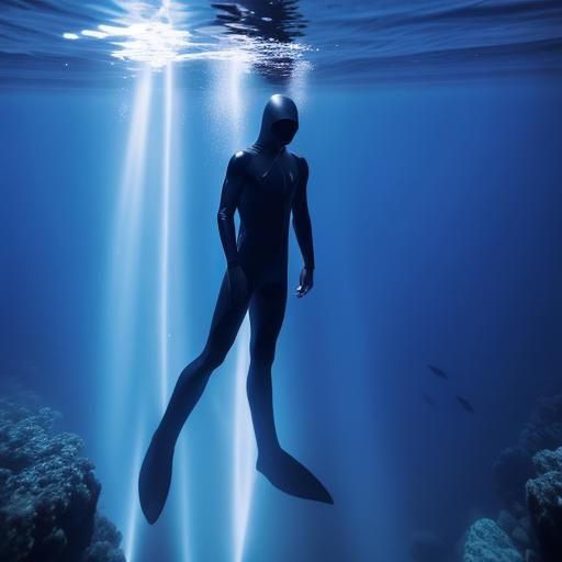 Freediver and Sperm Whale in Deep Blue Ocean