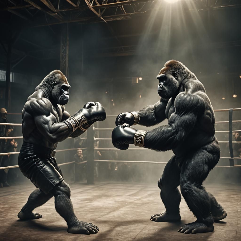 Gorilla Versus Human Boxing Match: Detailed 3D Concept Art