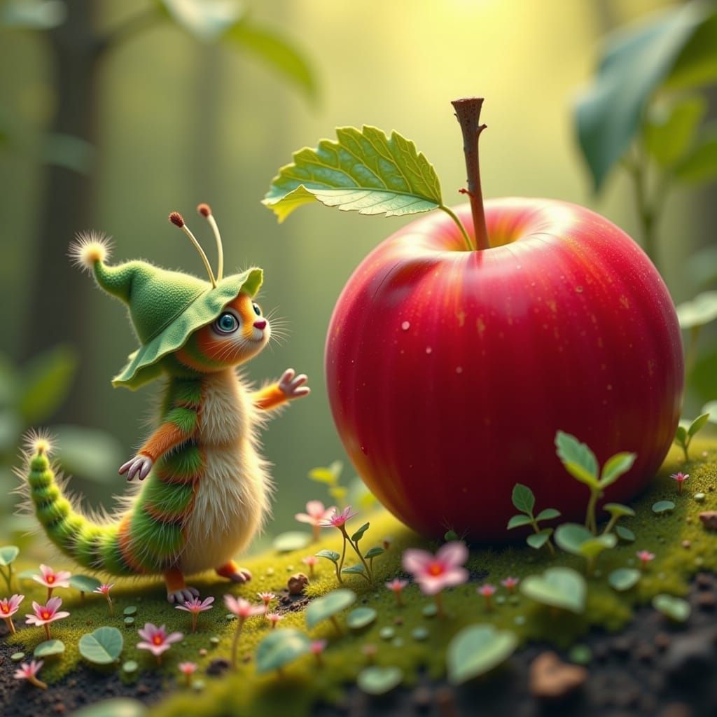 Wooly Caterpillar Finds Giant Apple