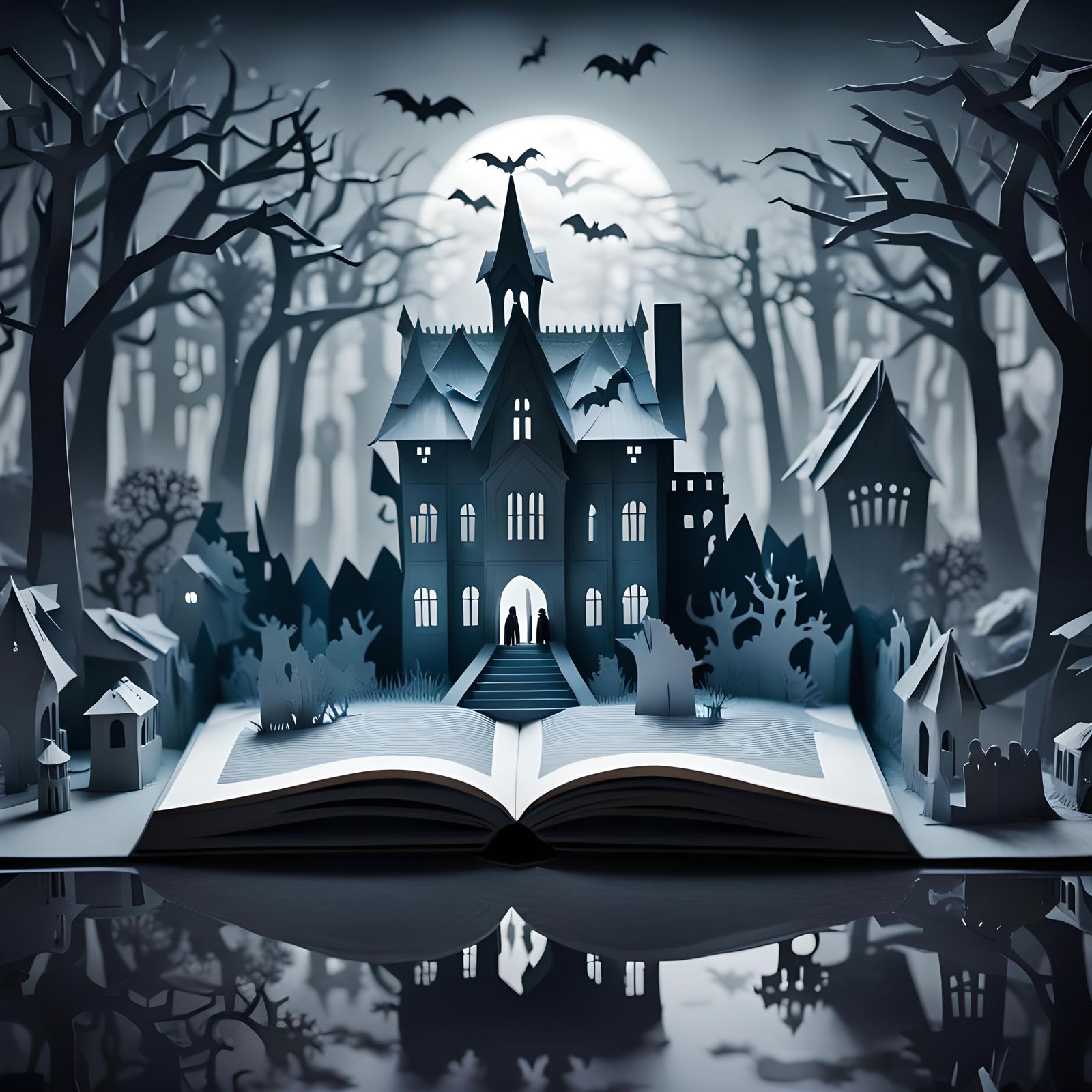Creepy Haunted House Pop-Up Book in Origami Style