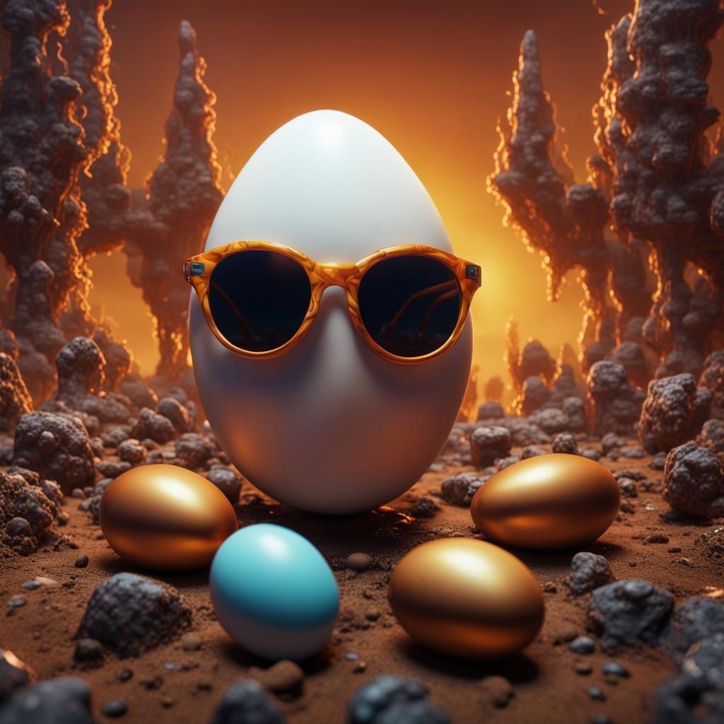 Egg with Sunglasses in Detailed Digital Painting
