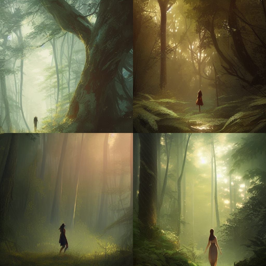 Woman in Forest Clearing, Hyperdetailed Bokeh