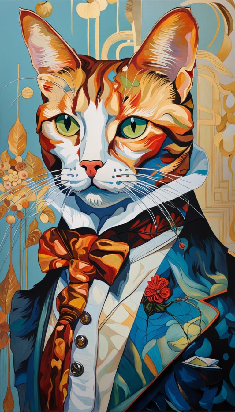 oil painting of an elegant cat, maximalism