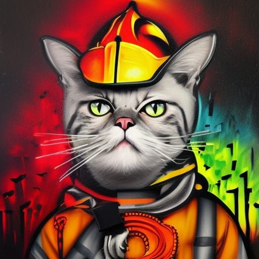 Cat Fireman Graffiti Art in the Woods