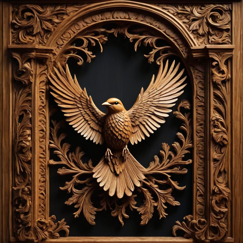 Baroque Wood Carving of Bird in Flight