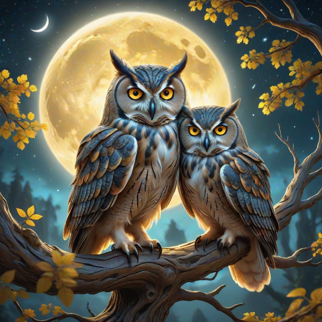 Majestic Owls in Enchanted Moonlit Realm