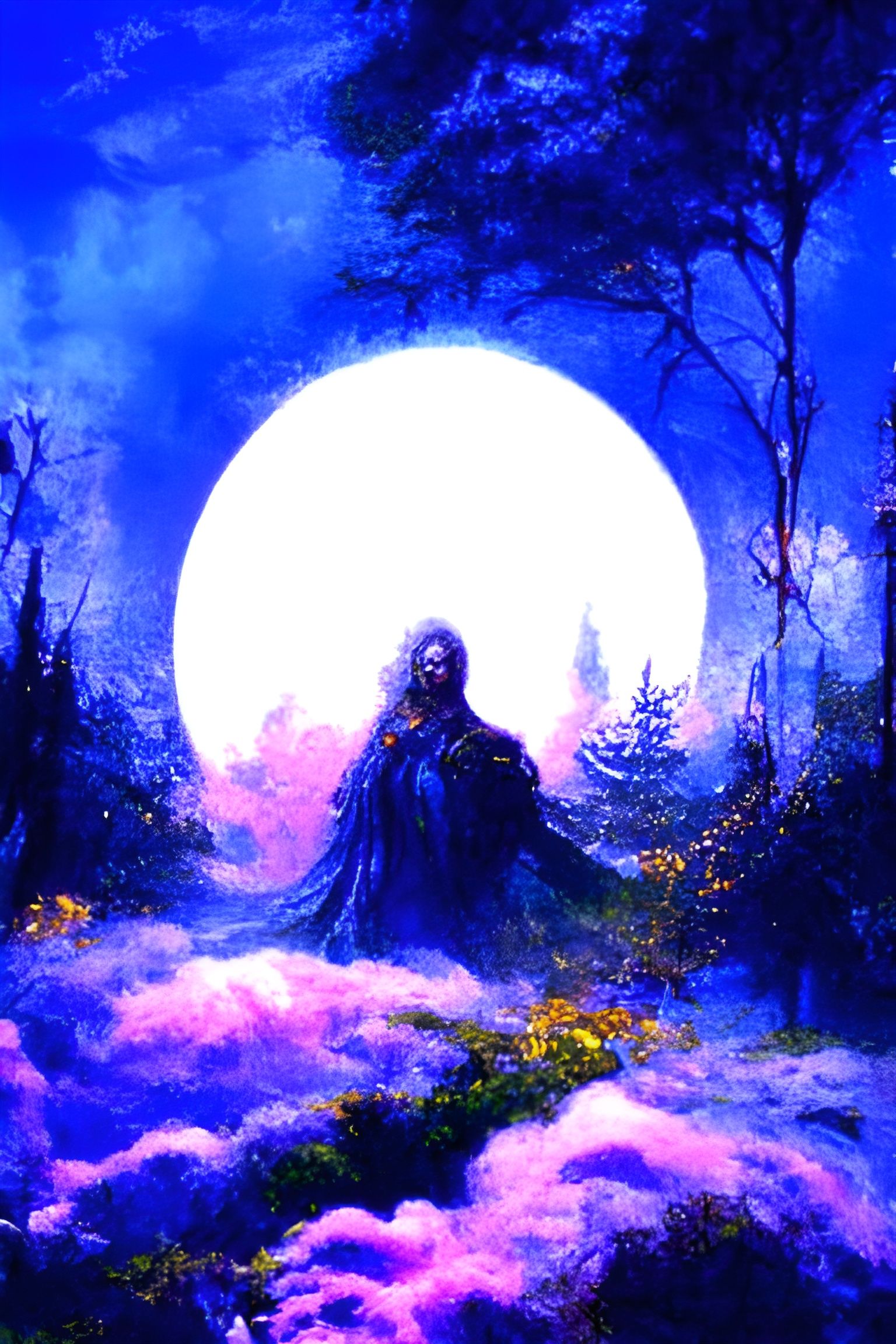 Blue Moon Over Enchanted Mystical Woods