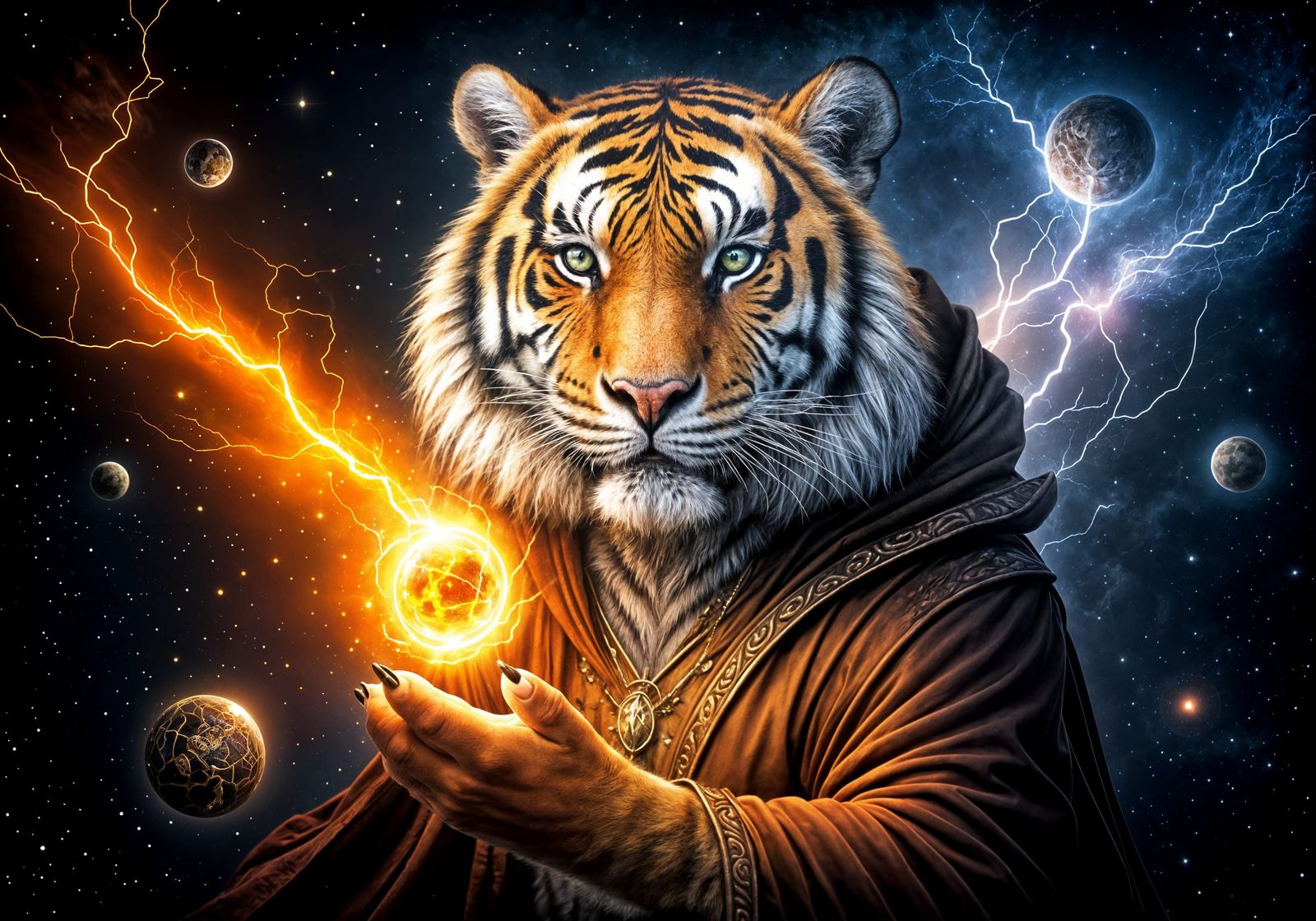 Arcane Tiger Wizard Casting Cosmic Spell