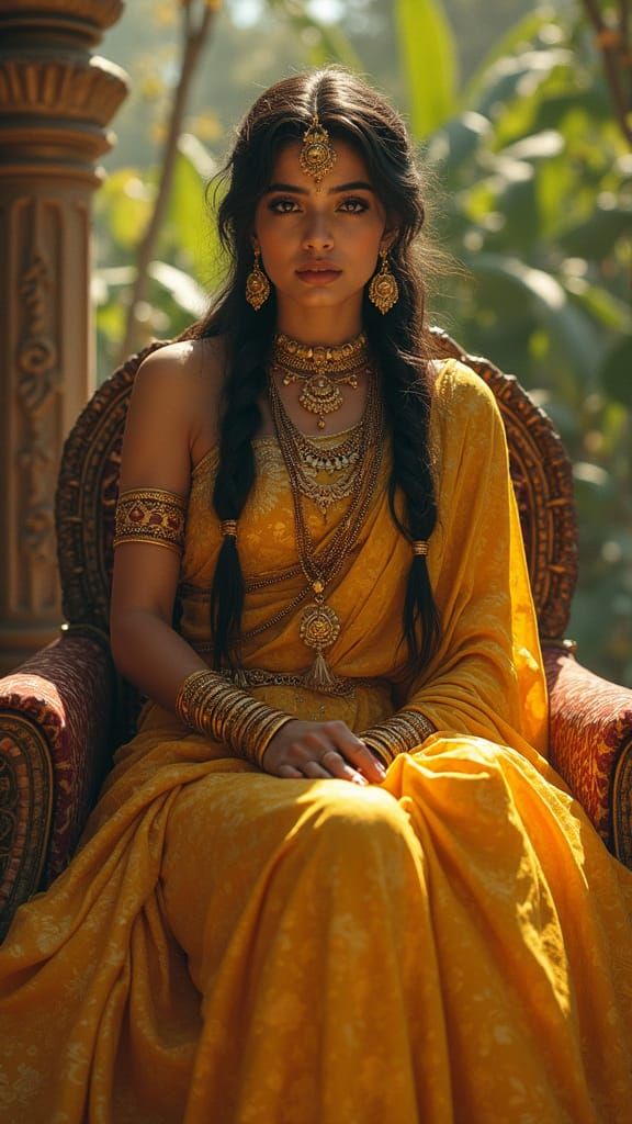 Regal Indian Queen in Golden Splendor