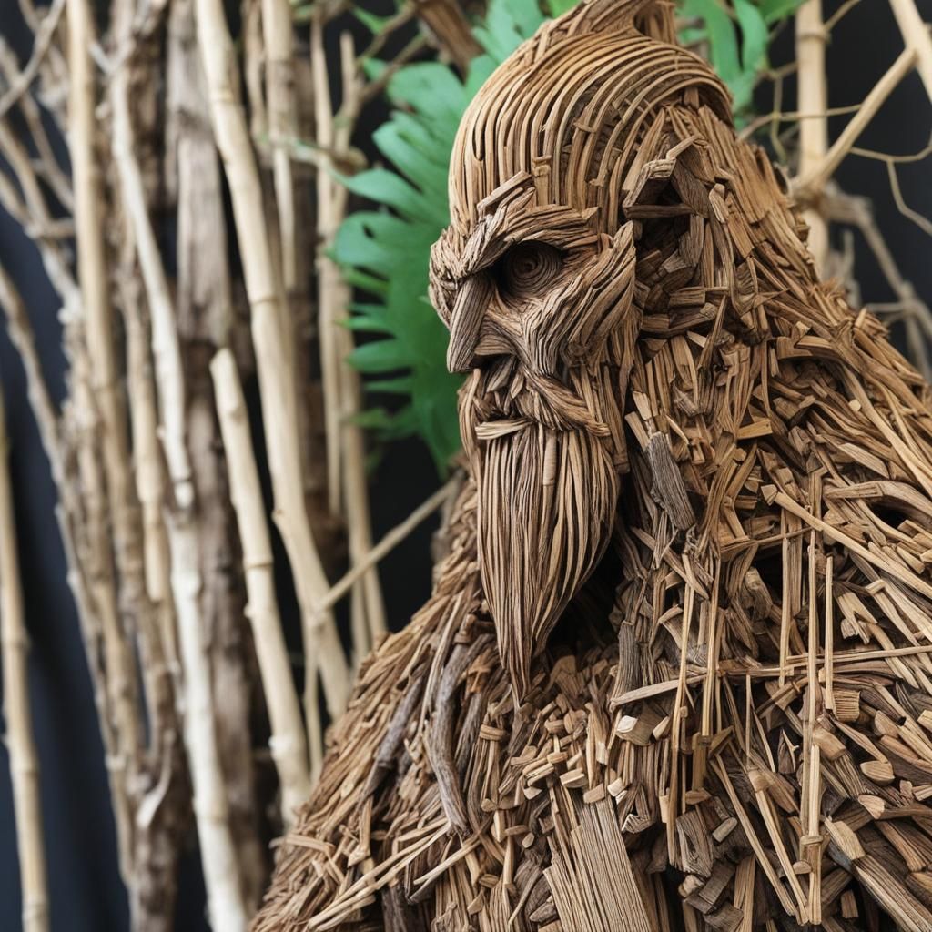 Treebeard Constructed from Matchsticks: Wood Relief Art