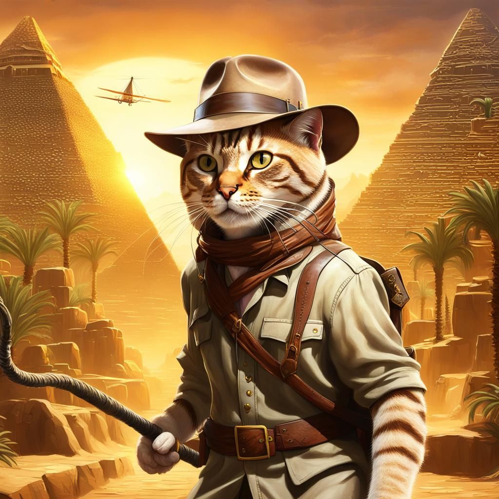 Cat as Indiana Jones in Egypt