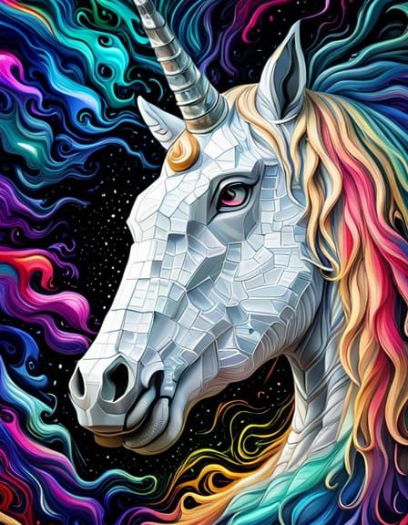 Detailed Mosaic Portrait of a Unicorn Muzzle