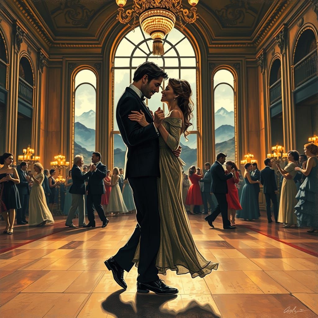 Romantic Ballroom Waltz: Couple in Candlelight