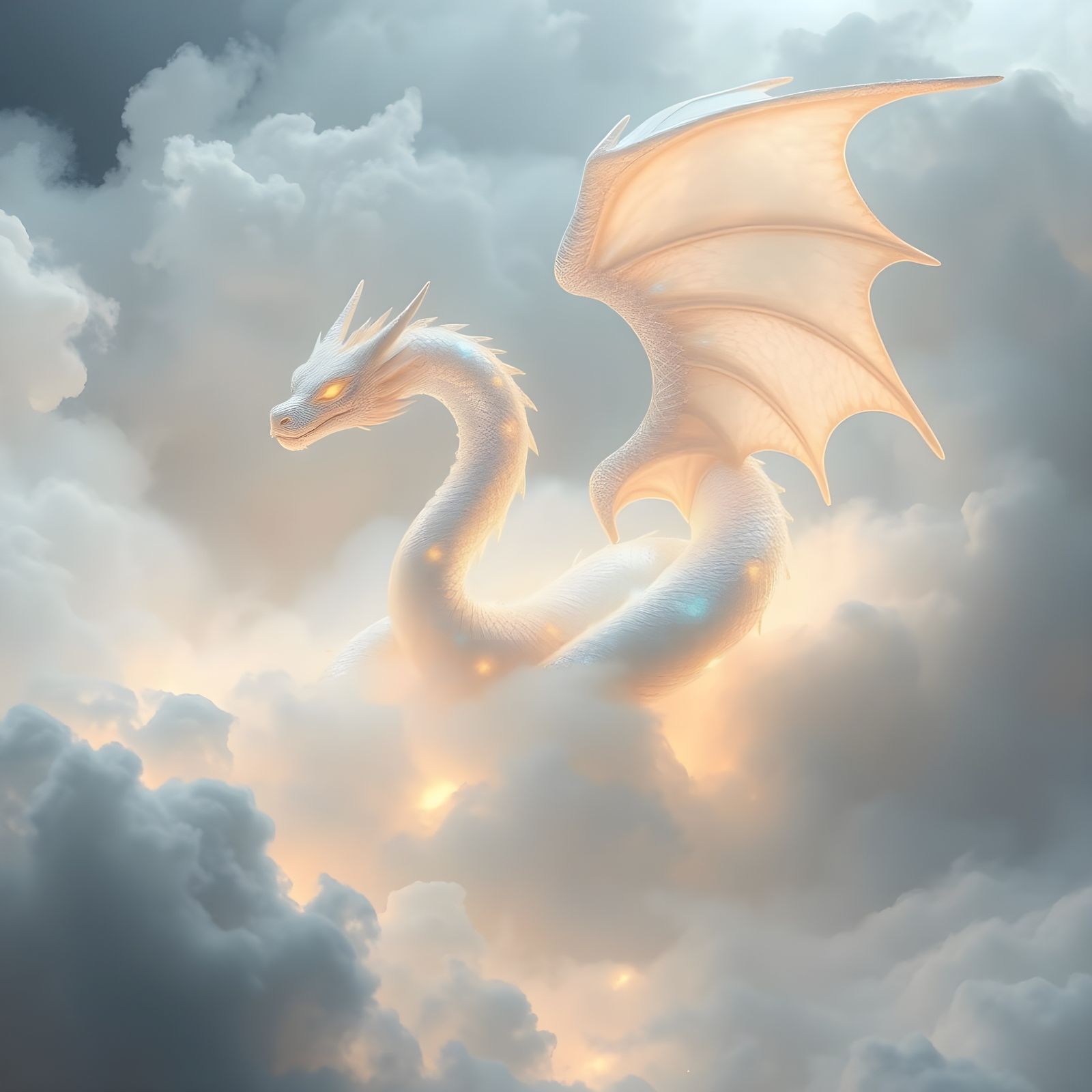 Surreal Snake Dragon in Ethereal Fog, Shimmering in Soft Lig...