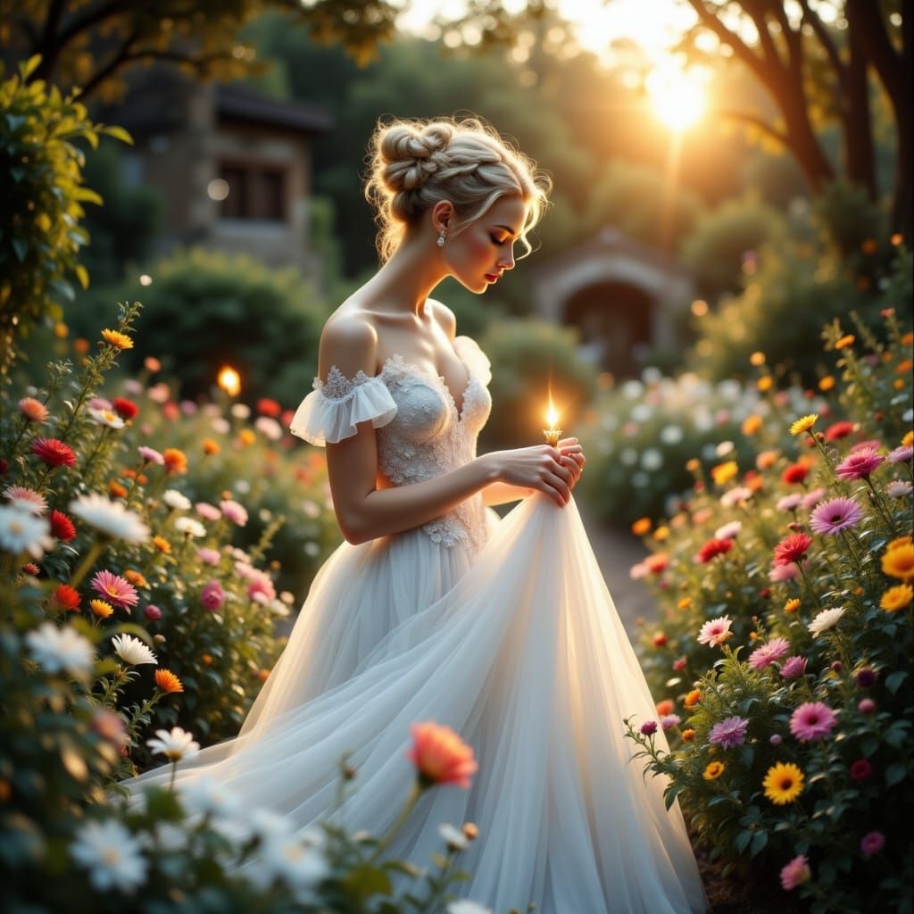 Princess Pamina in a Sunlit Flower Garden