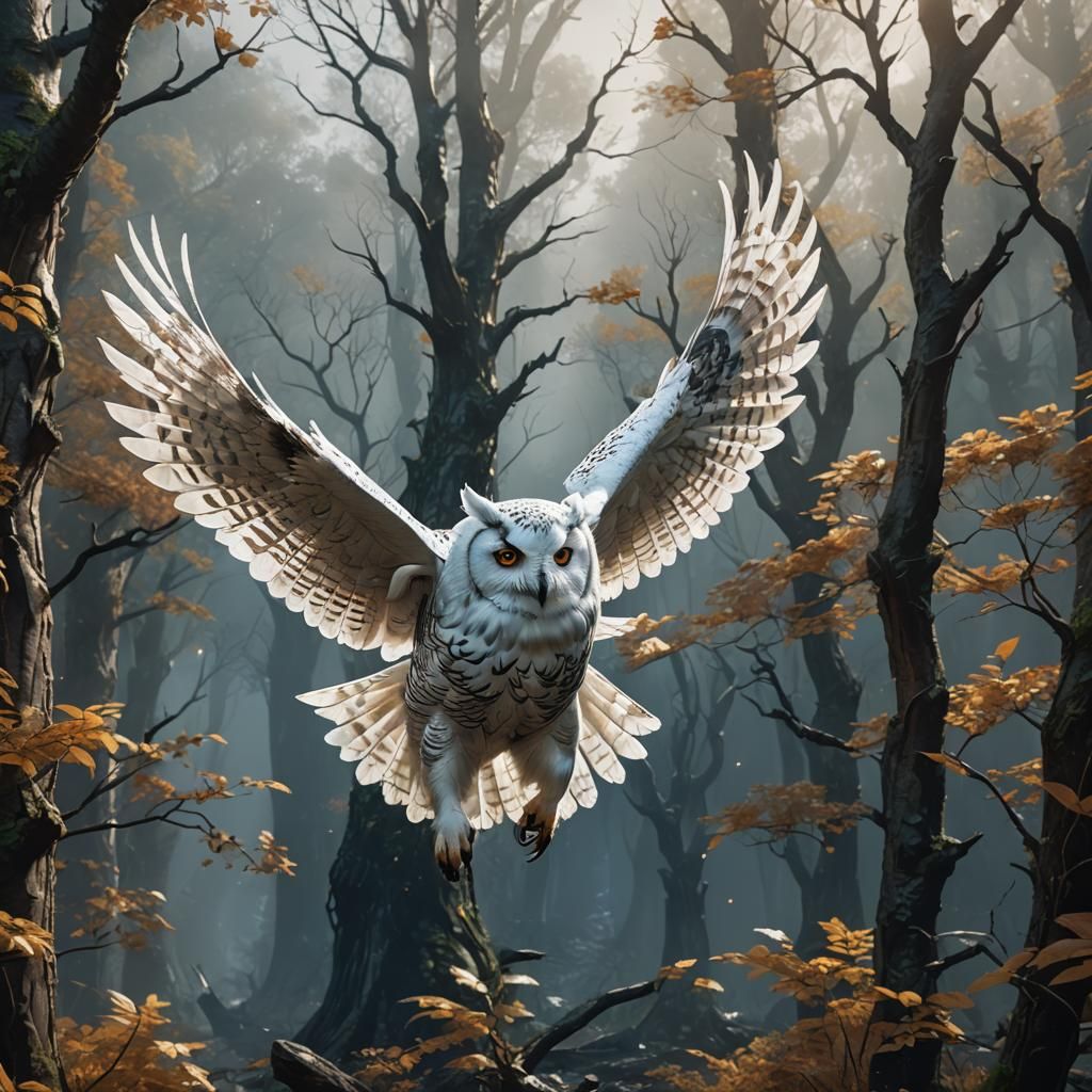 White Owl Hunting: Detailed Matte Painting