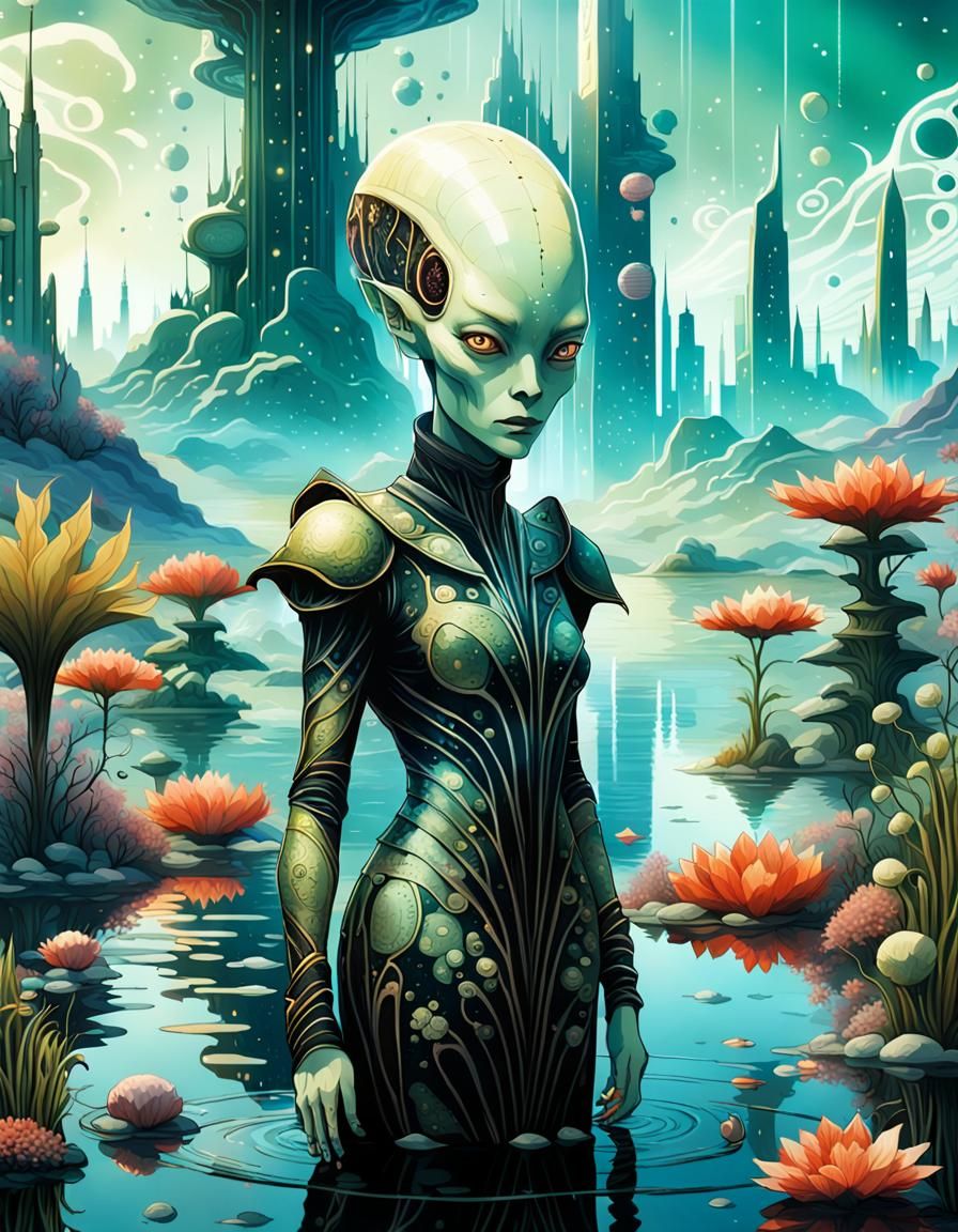 Surreal Alien Portrait in Vibrant, Hyperrealistic Style