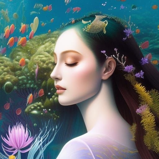 Underwater Mermaid Portrait in Digital Art Style