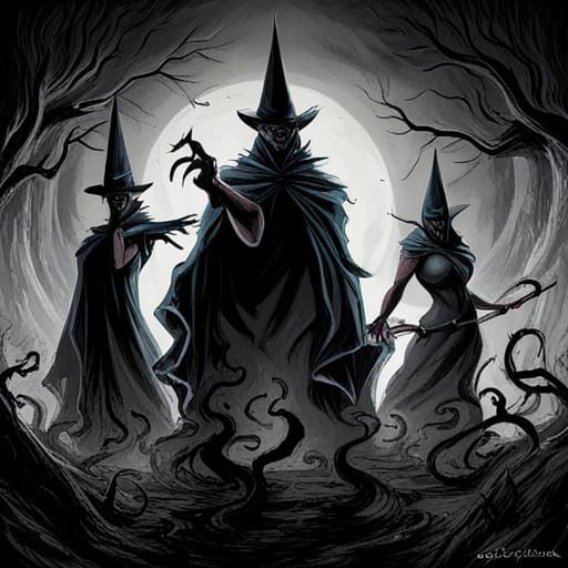Sinister Witches Coven in Fantasy Art Style