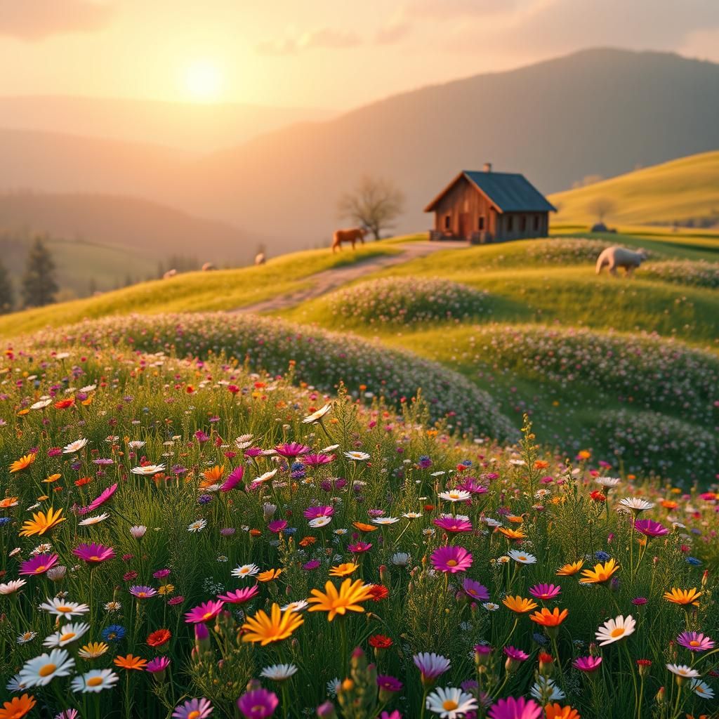 Lush Wildflower Meadow, Hyper-Realistic 3D Render