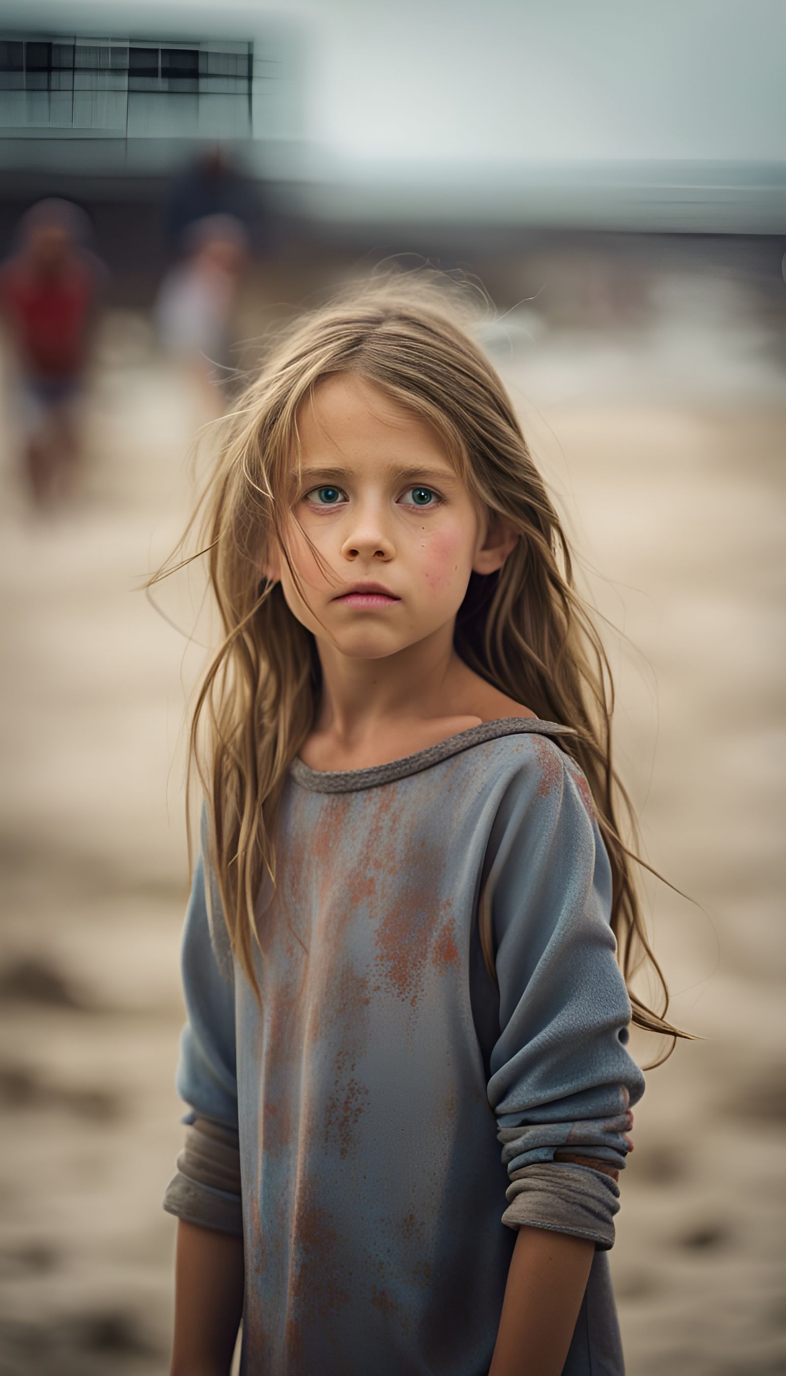 Girl on Beach with Dirty Face: Professional Photo