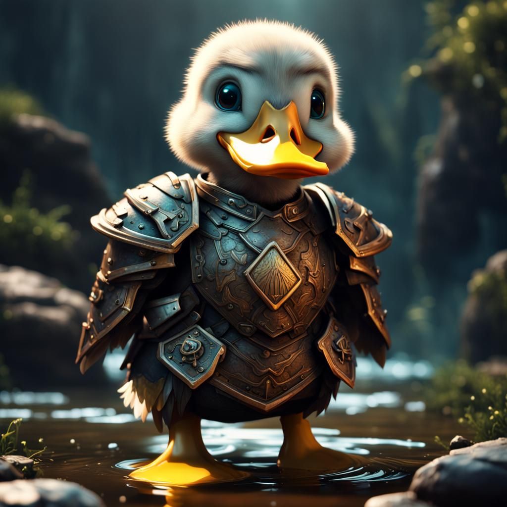 Sad Baby Duckling Knight in Detailed Painting