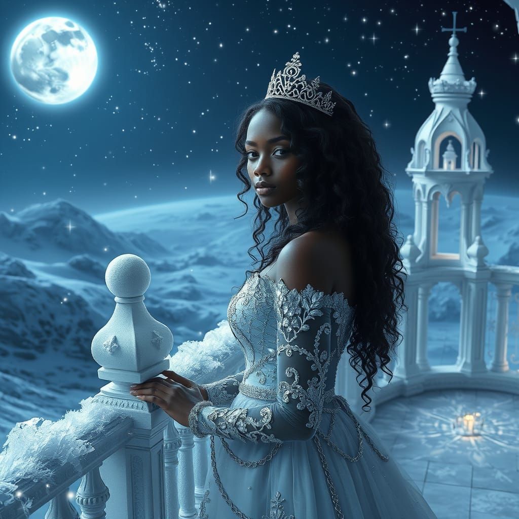 Magical Moon Palace Scene with Teenager in Gown