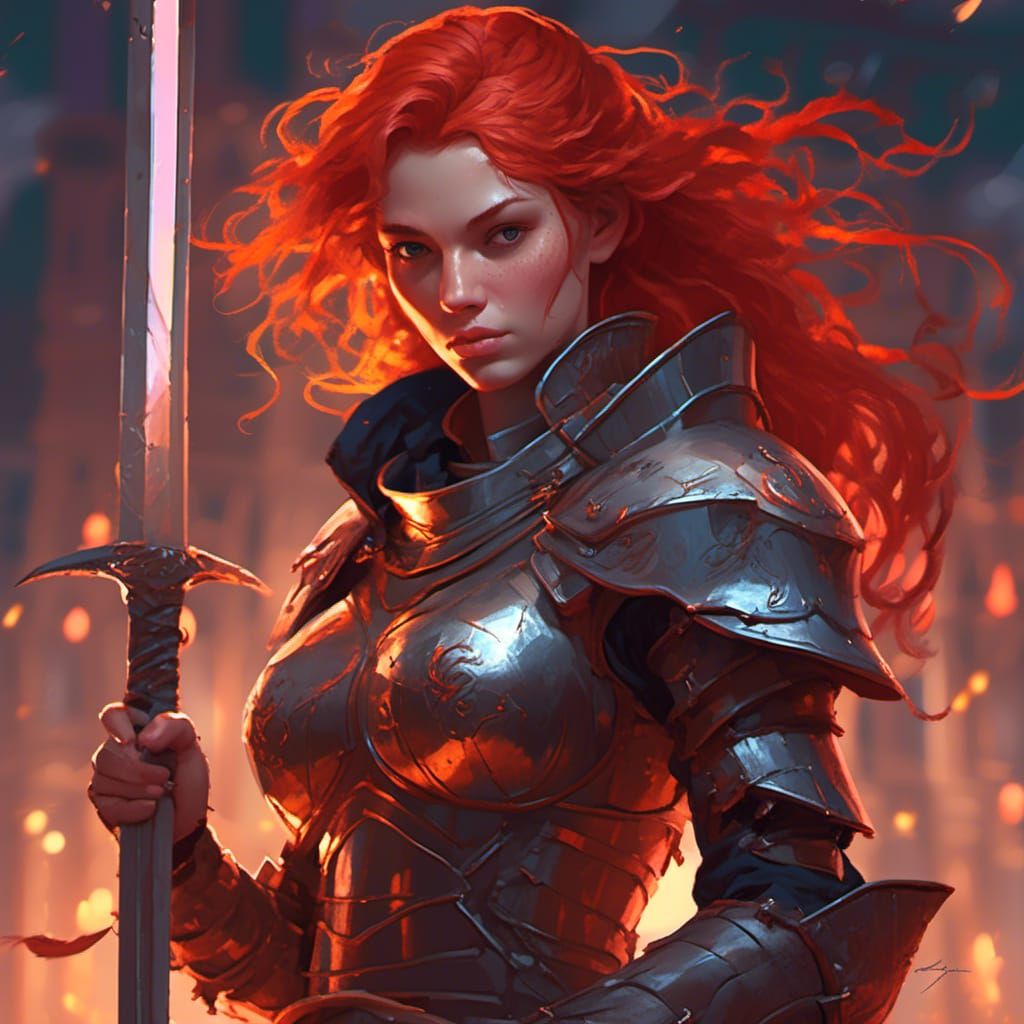 Red-Haired Knight Portrait in Hyperdetailed Style
