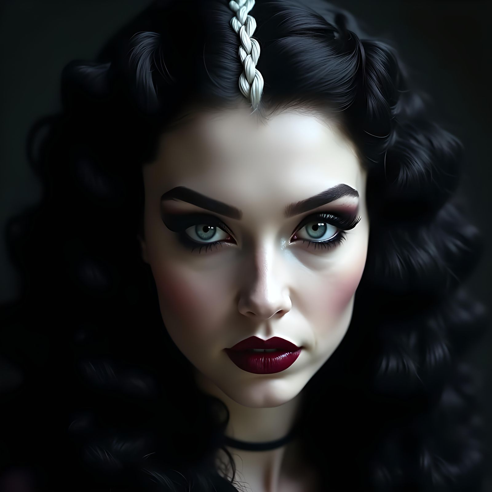 Gothic Portrait of Woman with Dramatic Makeup and Braid