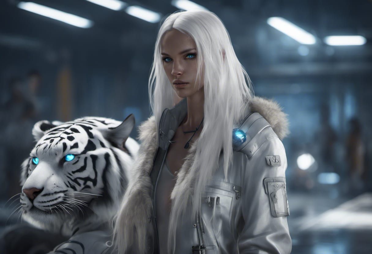 Woman with Tiger Near Military Vehicle