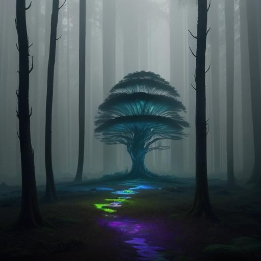 Mystical Forest Edge with Glowing Mushrooms