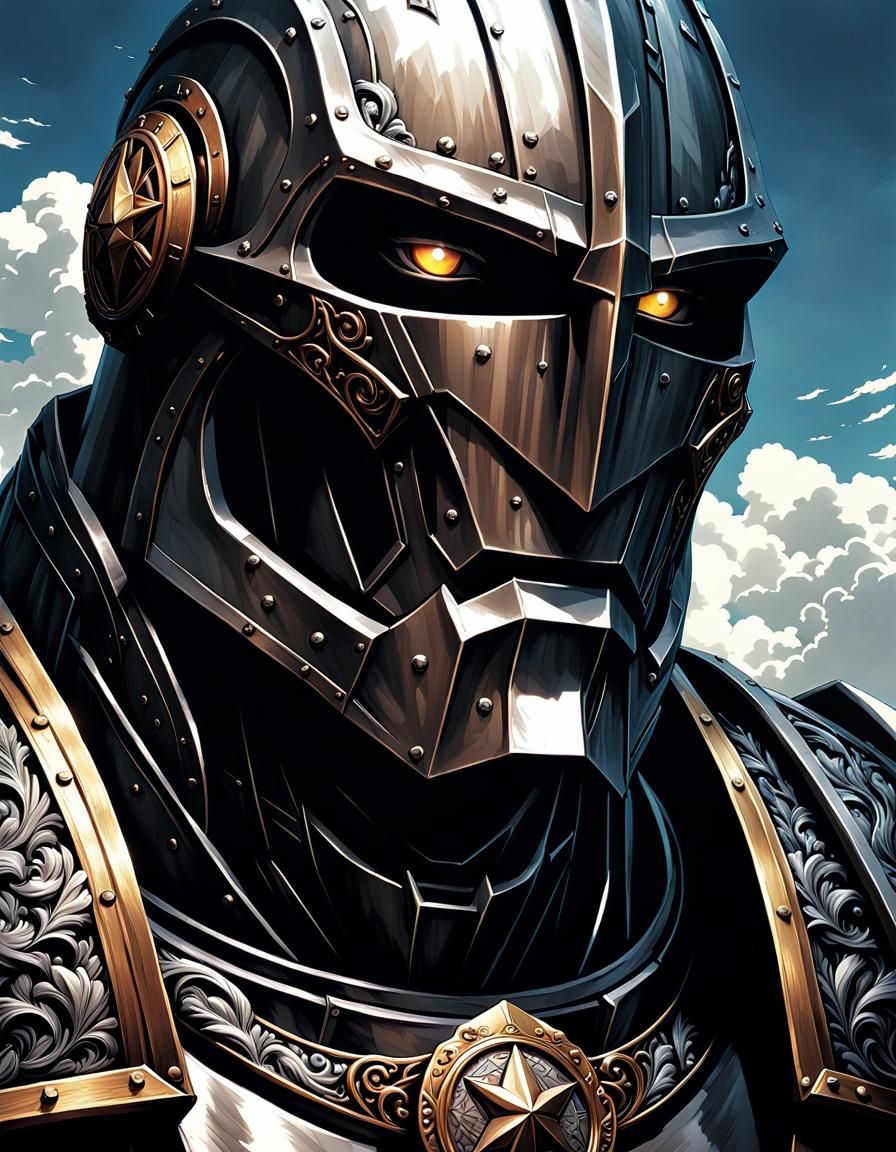 Iron Golem Portrait in Anime Cel-Shaded Style