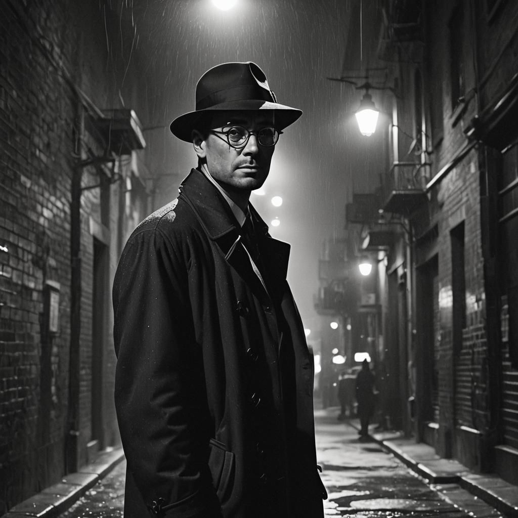 Film Noir Man in Dimly Lit Alleyway