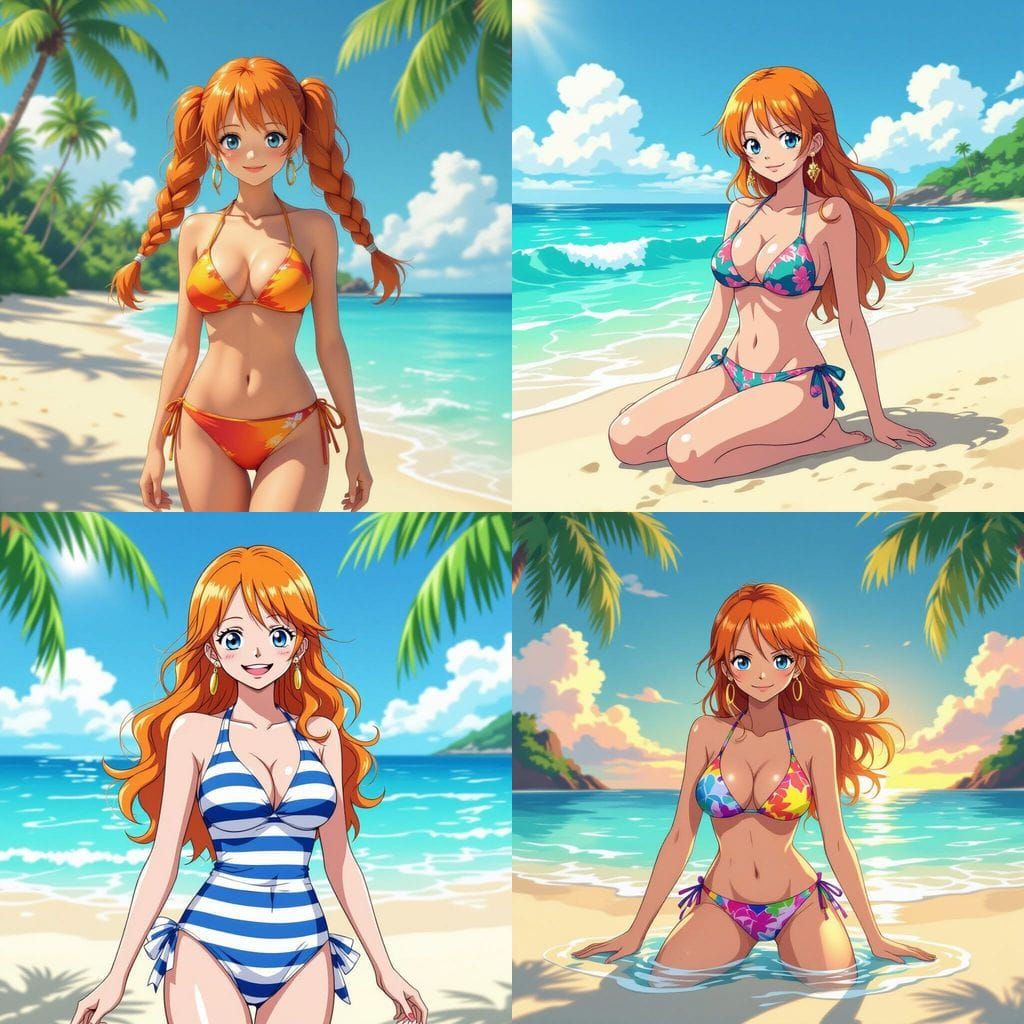 Nami in a Bathing Suit on a Sunny Beach