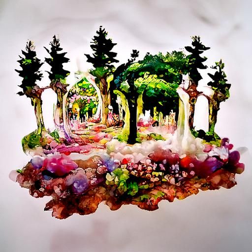 Hyperdetailed Watercolor Painting of Dreamy Grove