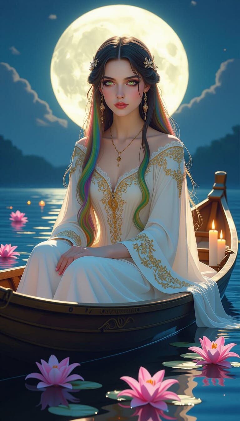 Ethereal Lady of Shalott in Cosmic Astral Illustration