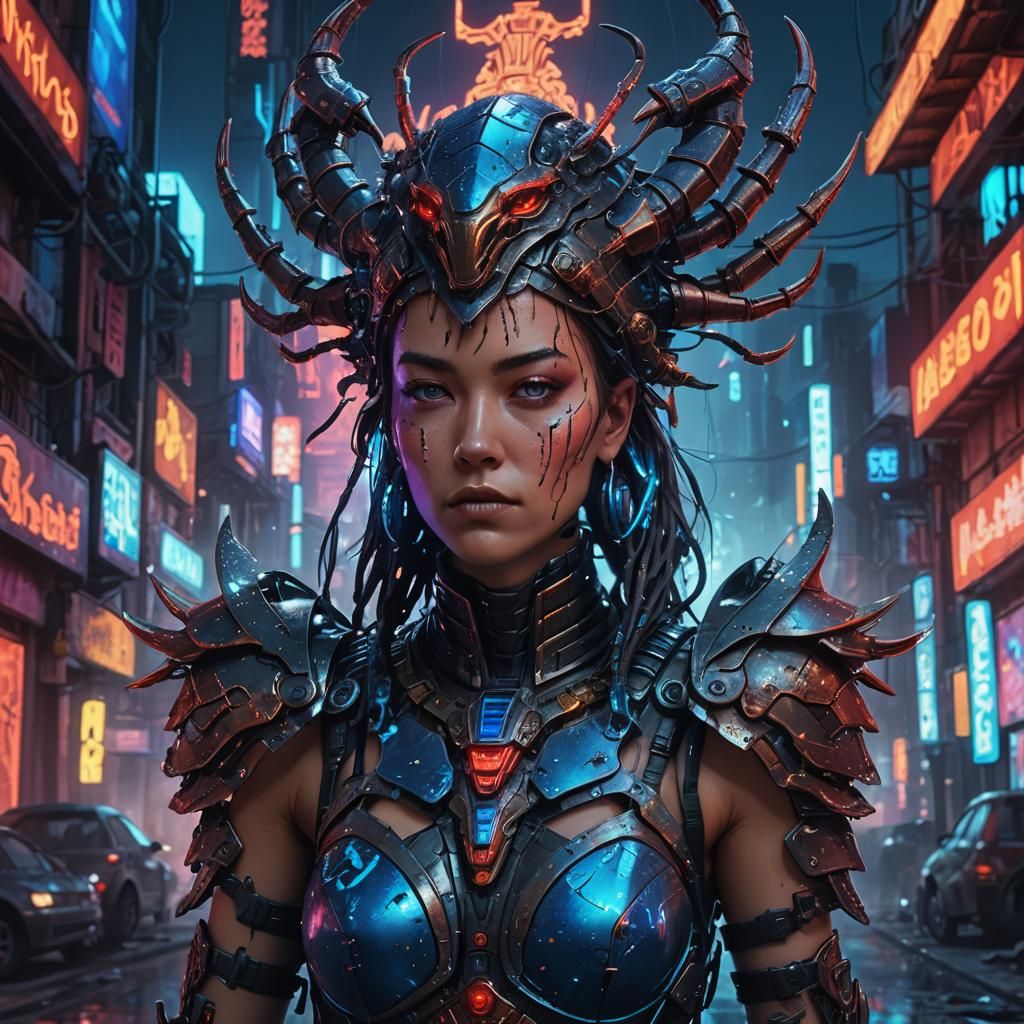 Cyberpunk Scorpion Queen in Abandoned City