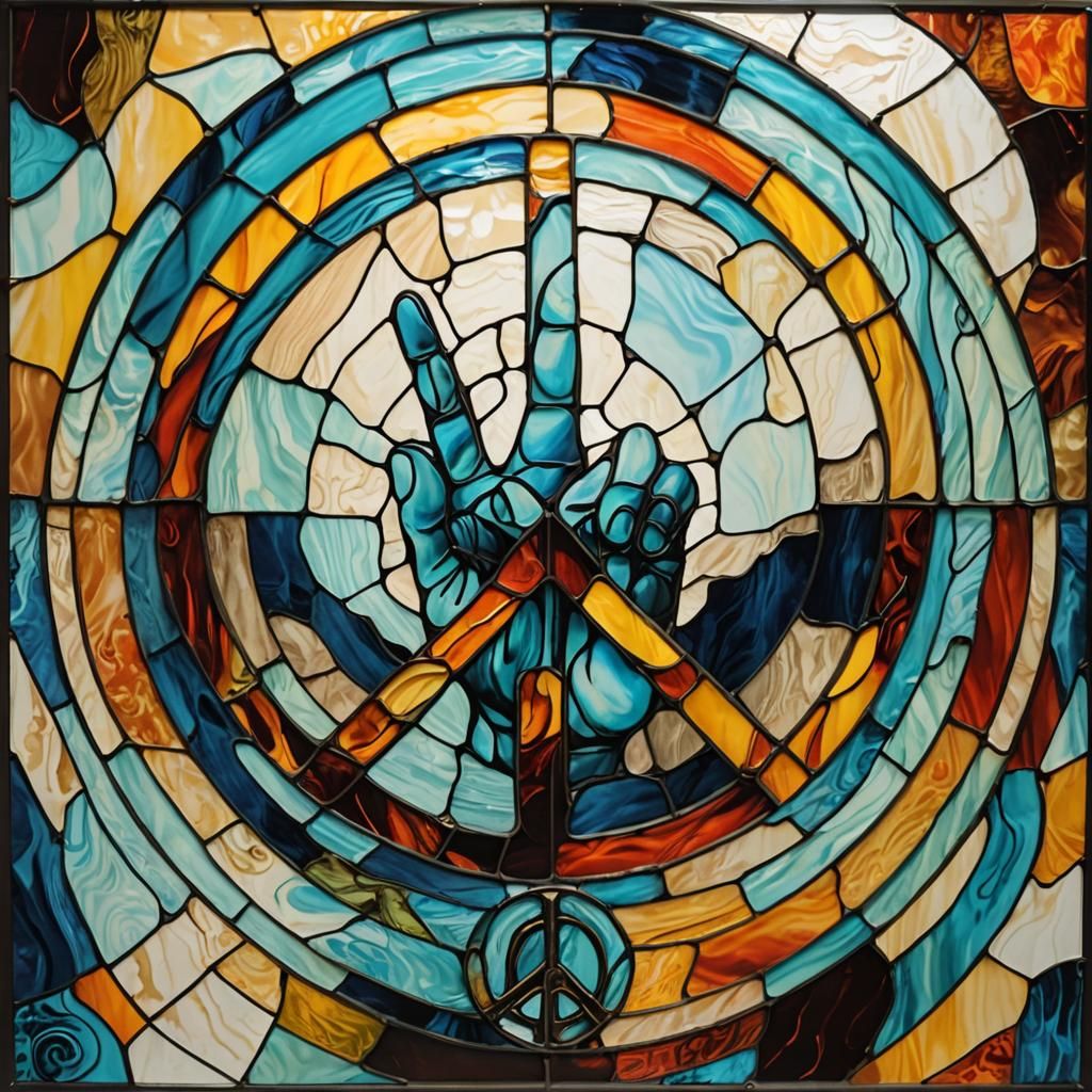 Surreal Stained Glass Peace Sign, Dali Style