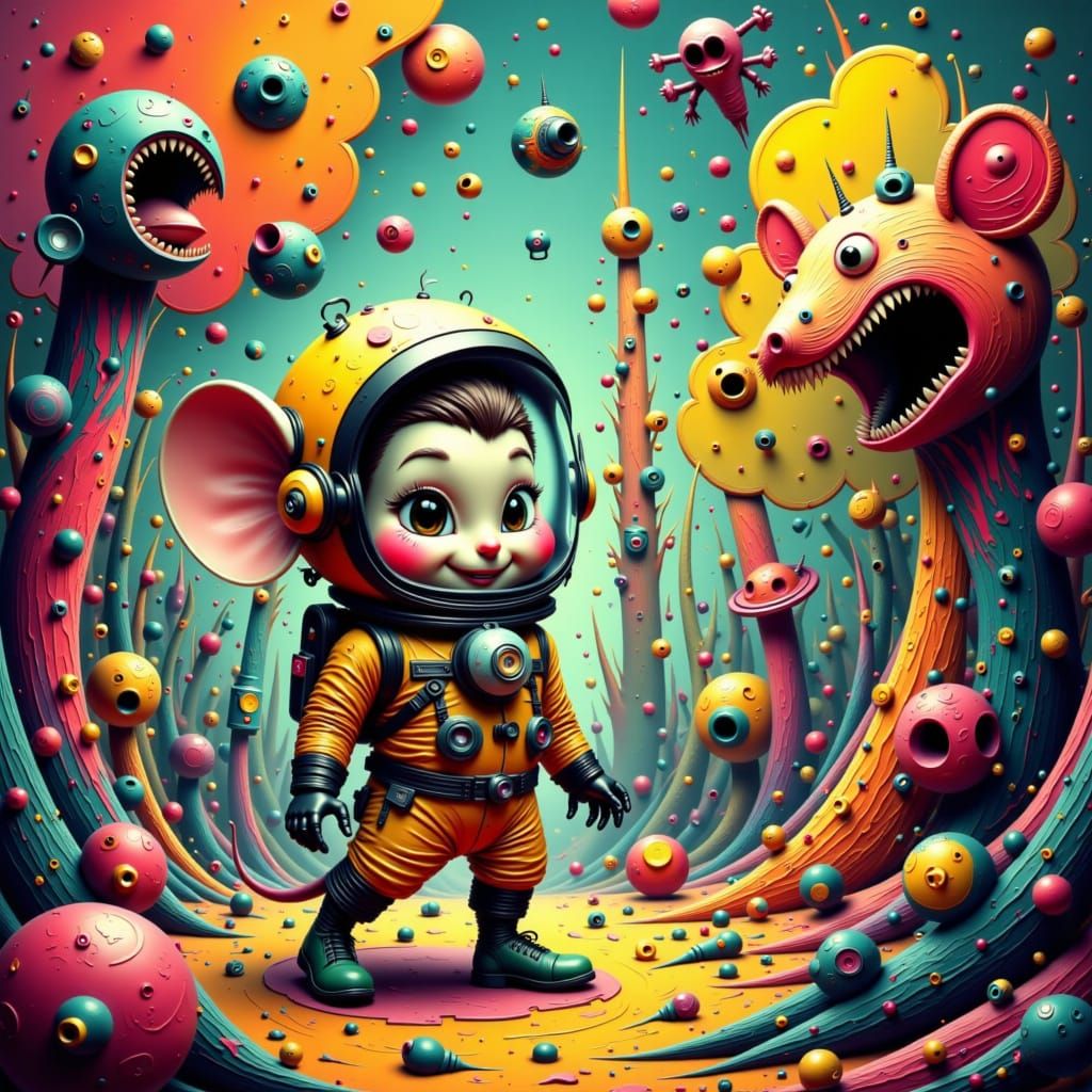 Mouse Astronaut in Cubist Dreamscape