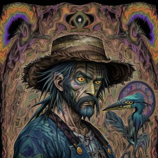 Psychedelic Heron Nightmare in Junji Ito Style