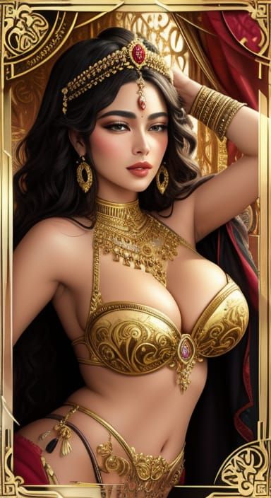 Ornate Queen of Hearts Card in Klimt Style