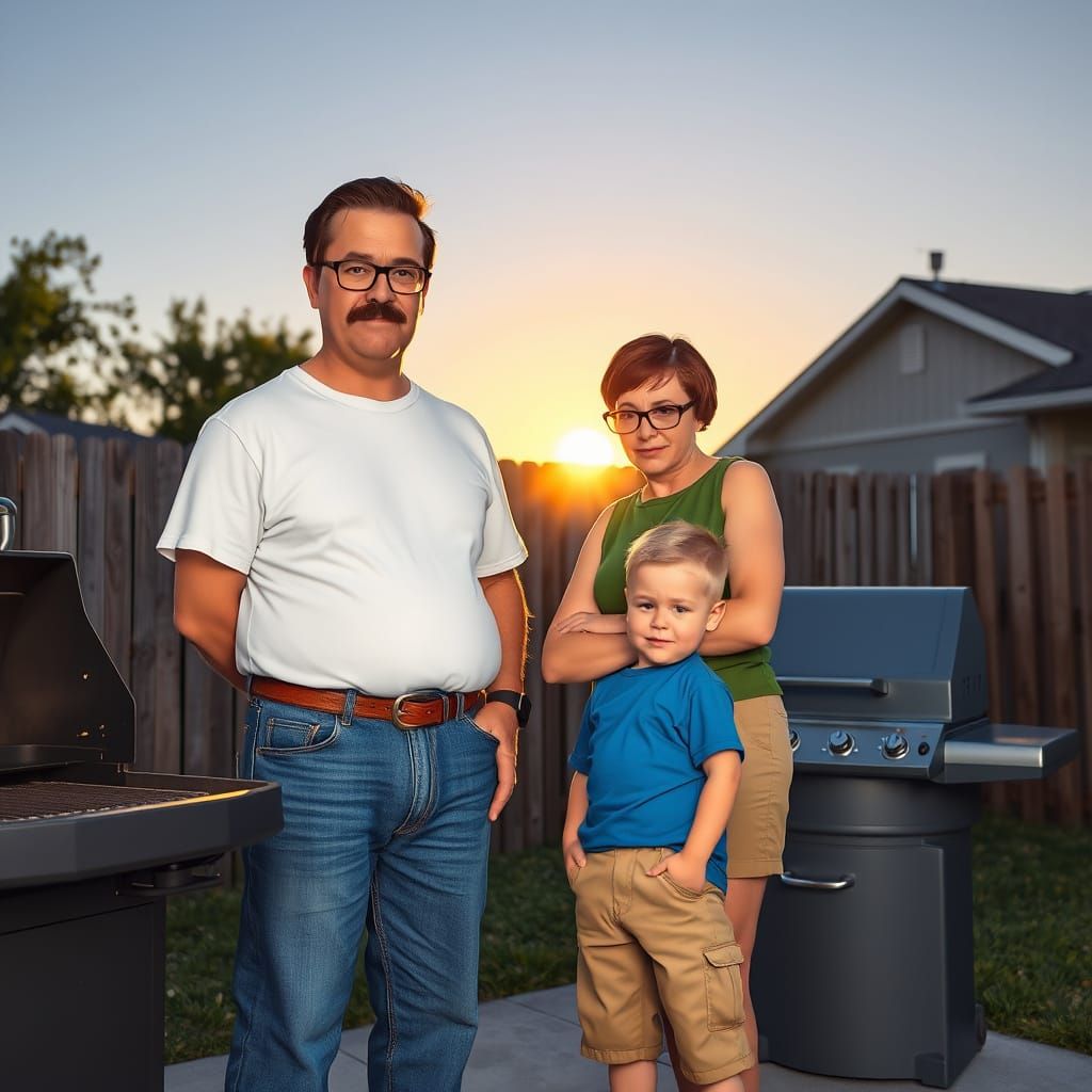 Classic Texas Family Poses for a Photo in Their Suburban Bac...