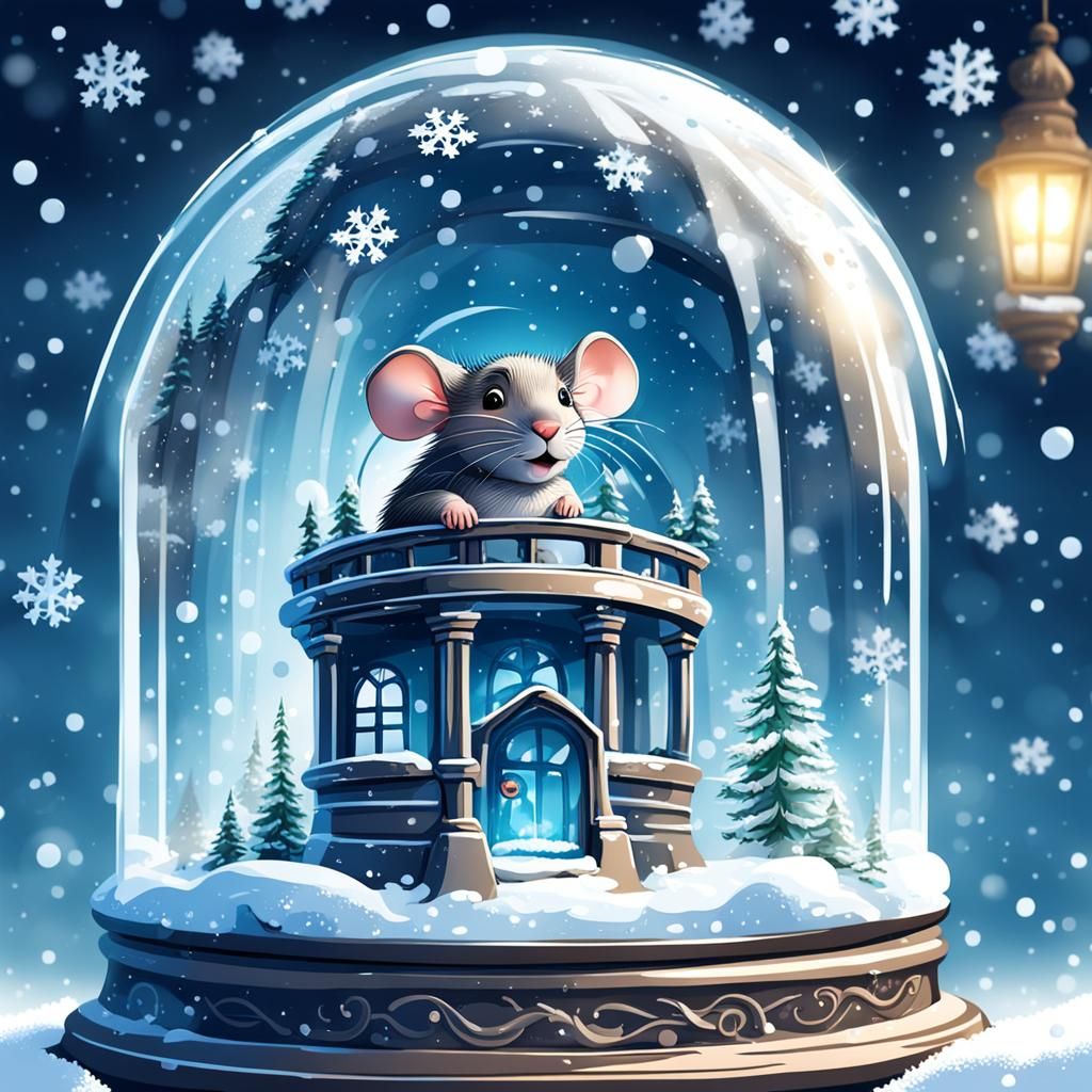 Mouse's Humorous Jailbreak Fantasy in a Snow Globe