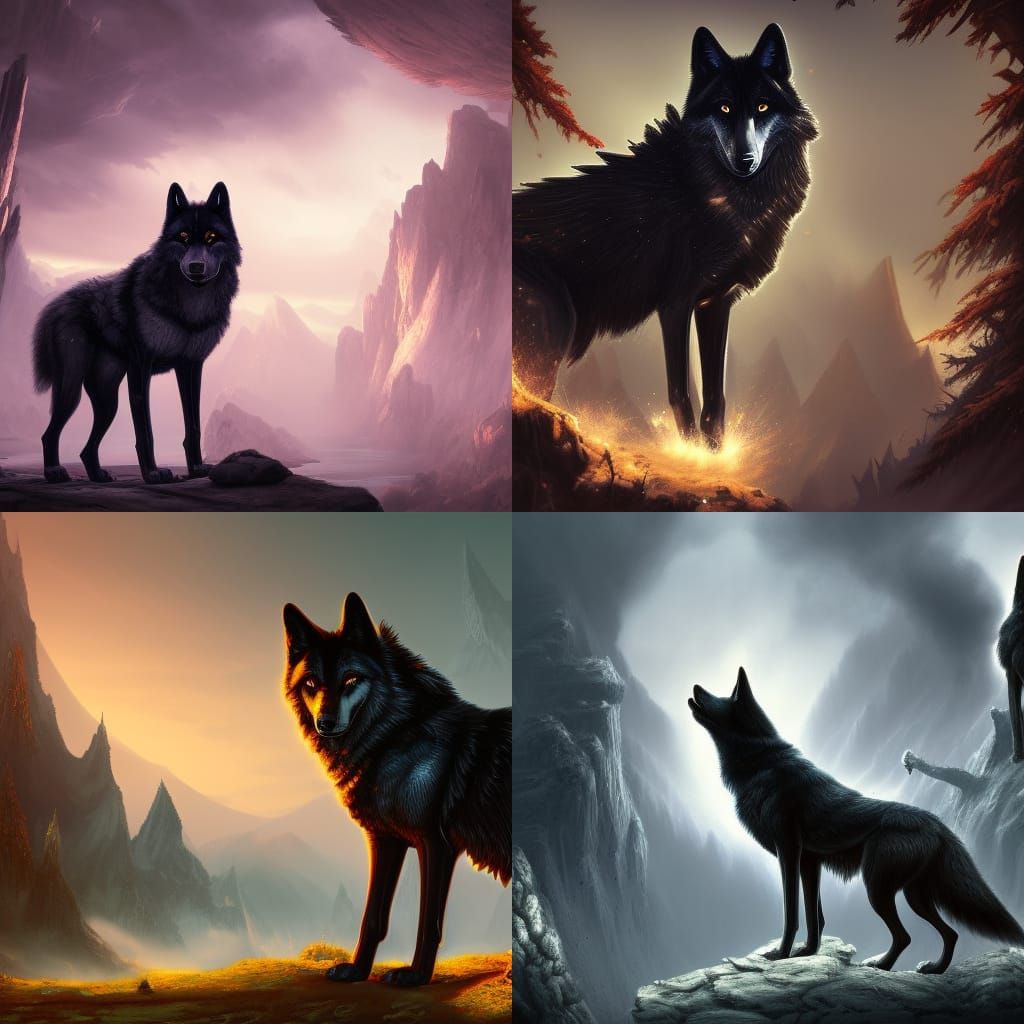 Detailed Black Wolf Matte Painting